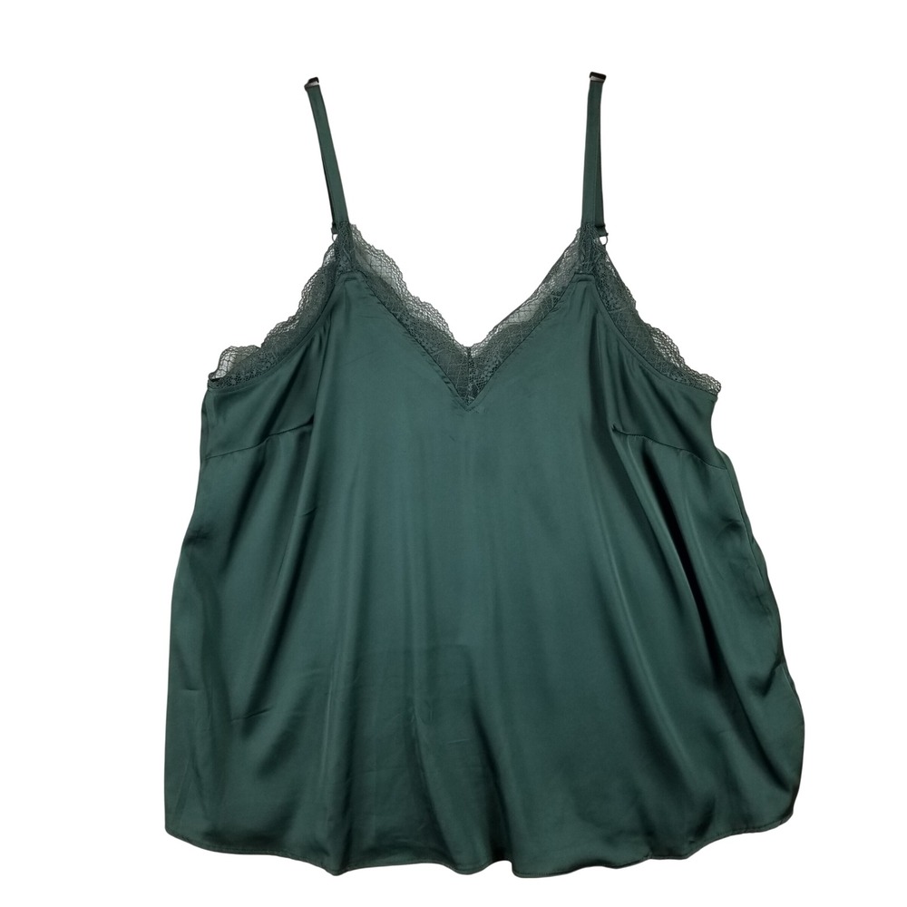 Torrid Satin Lace‎ Trim Cami Women 1 1X Dark Forest Green V-Neck 43445556